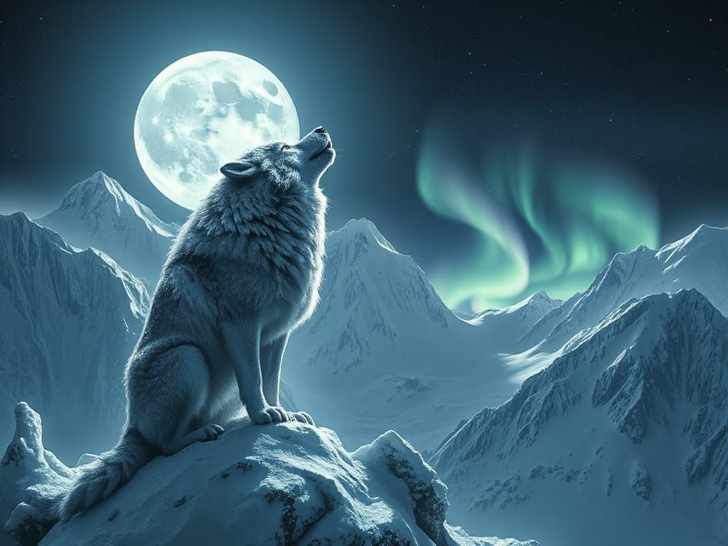 Epic Wolf Howling at Moon in Digital Art Style