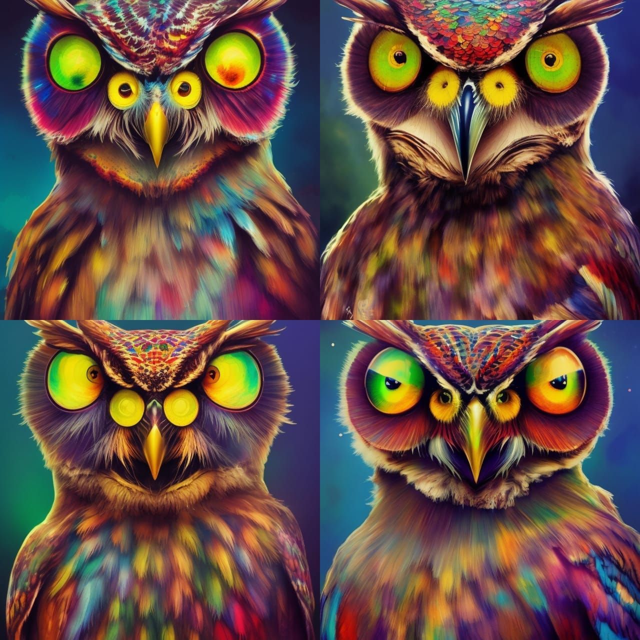 Majestic wise rainbow watercolour Owl