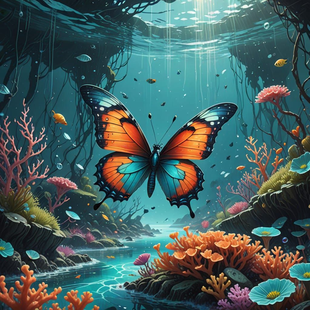 Ethereal Butterfly in Turquoise Ocean