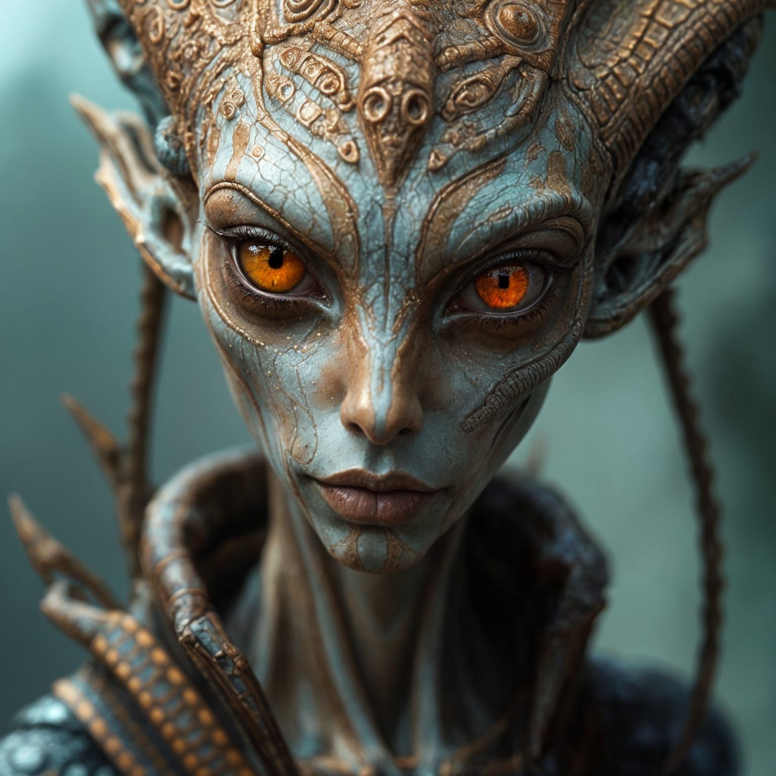 A close up portrait of an Alien woman