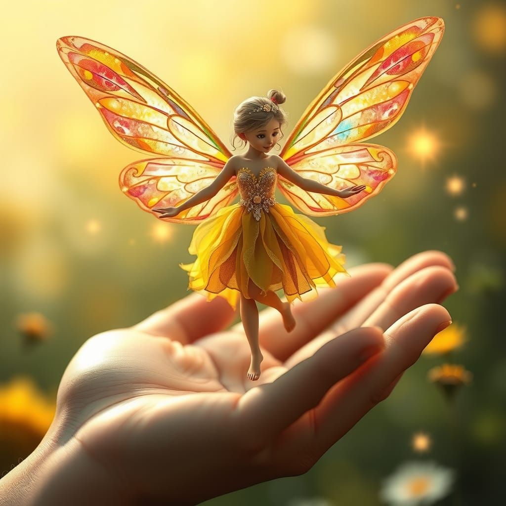 Fairy Dancing on a Hand, Digital Illustration