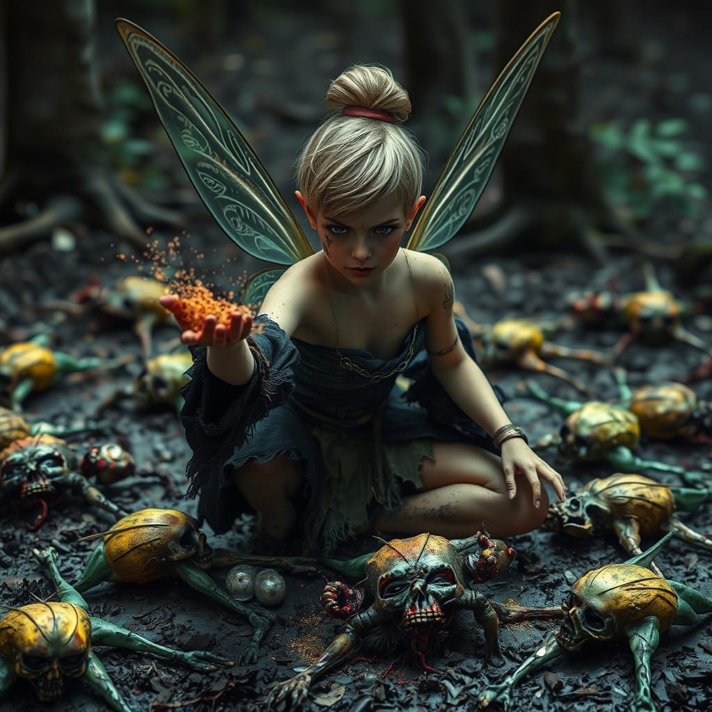 Tinkerbell's Dark Transformation: A Horror Scene
