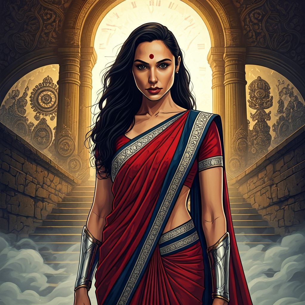 Gal Gadot as Comic Book Wonder Woman in Saree
