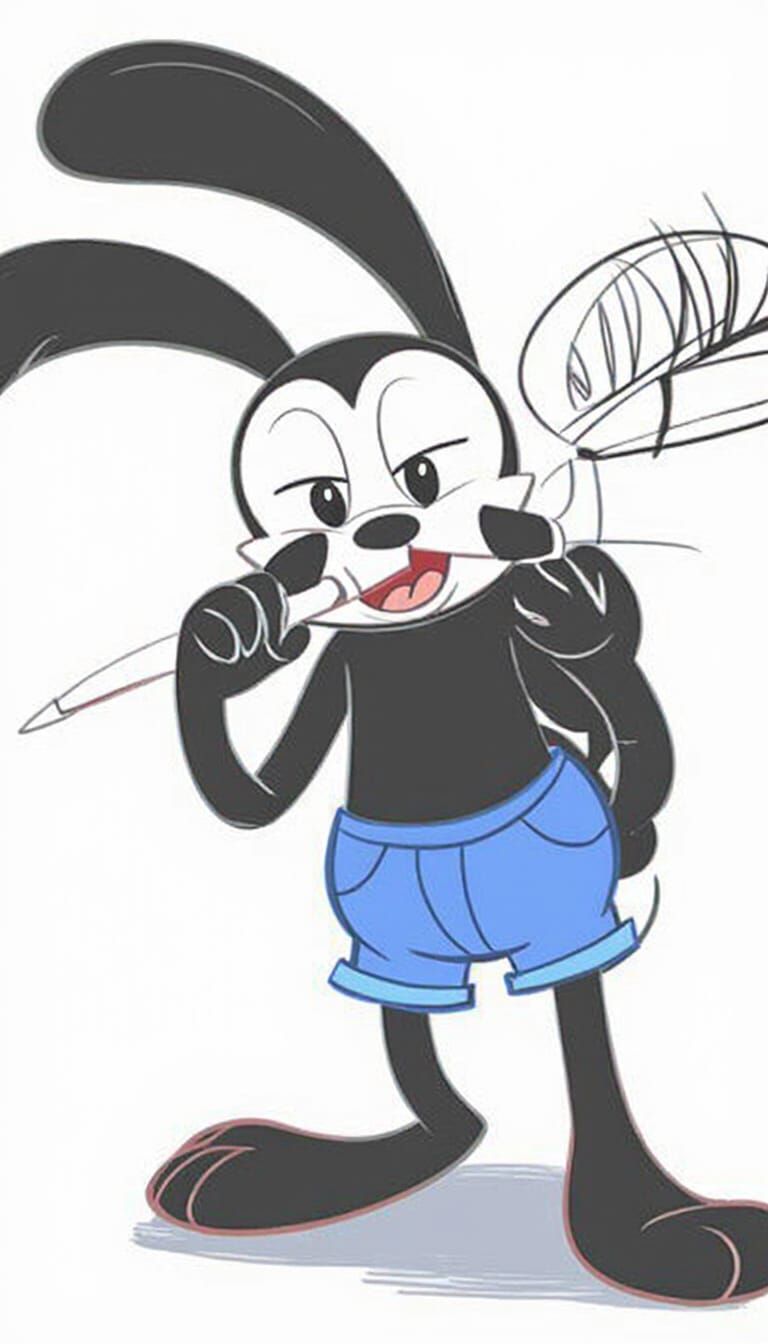 Oswald the Lucky Rabbit Holding a Paintbrush in Cartoon Styl...
