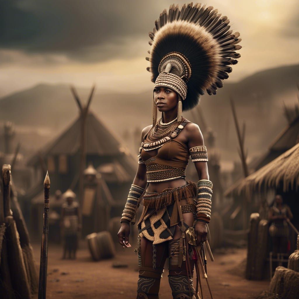 Zulu Warrior Portrait in a Traditional Village