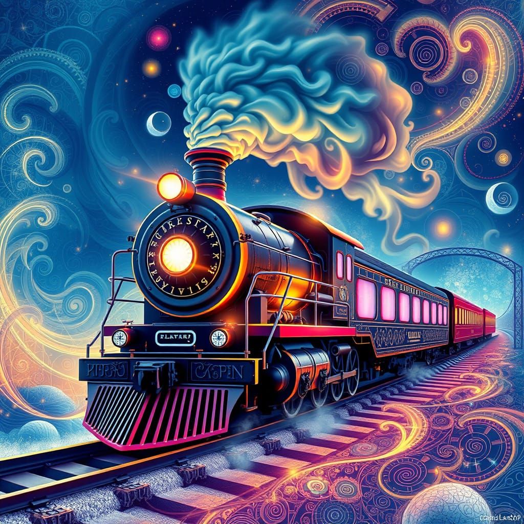 Enchanted Polar Express Train in Mesmerizing Fractal Pattern...