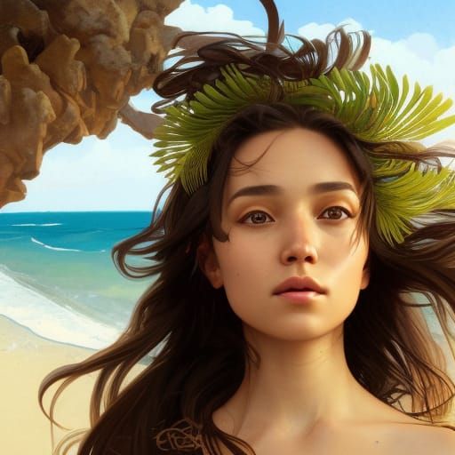 Youthful Island Goddess in Vibrant Hawaiian Attire