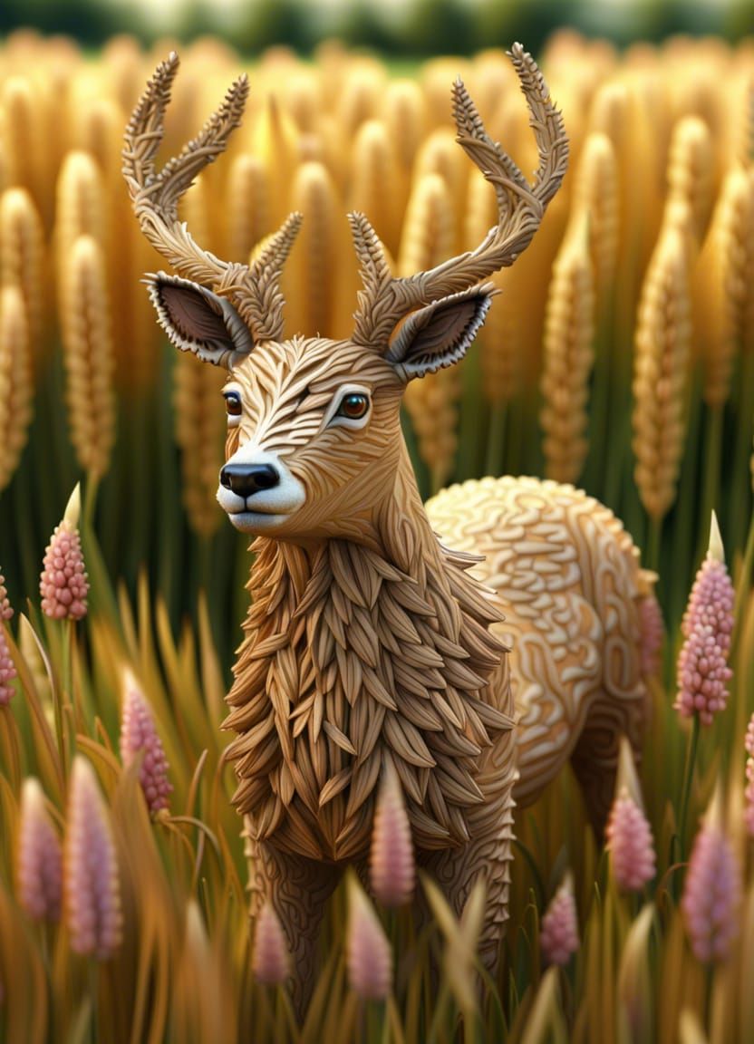 Wheat Buck in Flowery Meadow, 8k Resolution