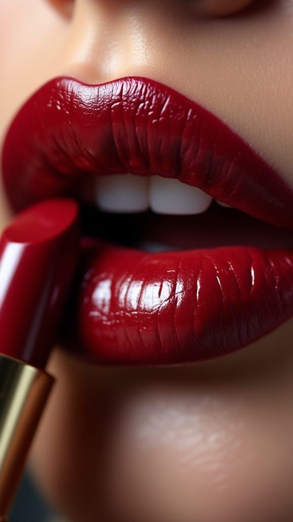 Glossy Cherry Lips in High-Fashion Beauty Photography