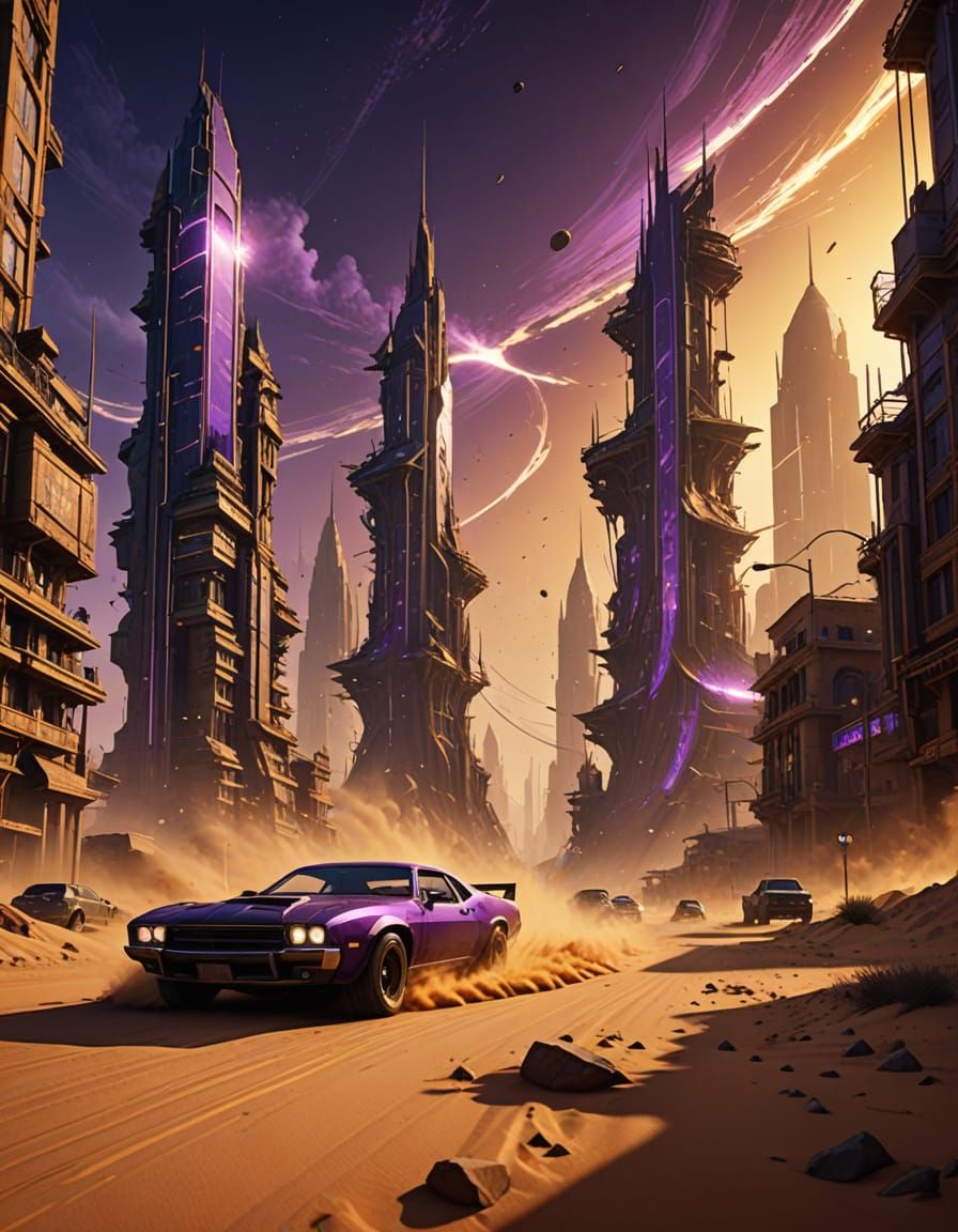 Surreal Metropolis Rises from Golden Hourglass Sand