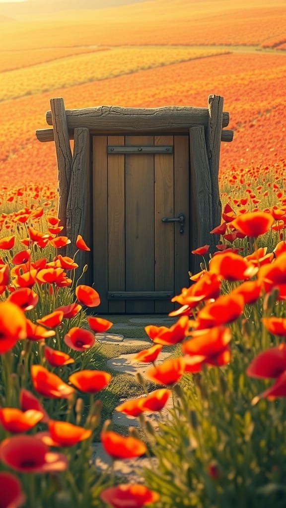 Poppy Field Door: Whimsical Dreamscape