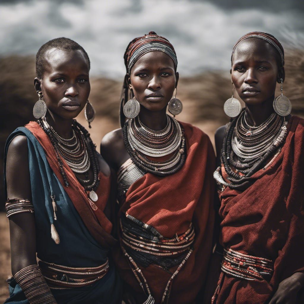 Portraits of young Kenyan women from Maasai tribe
