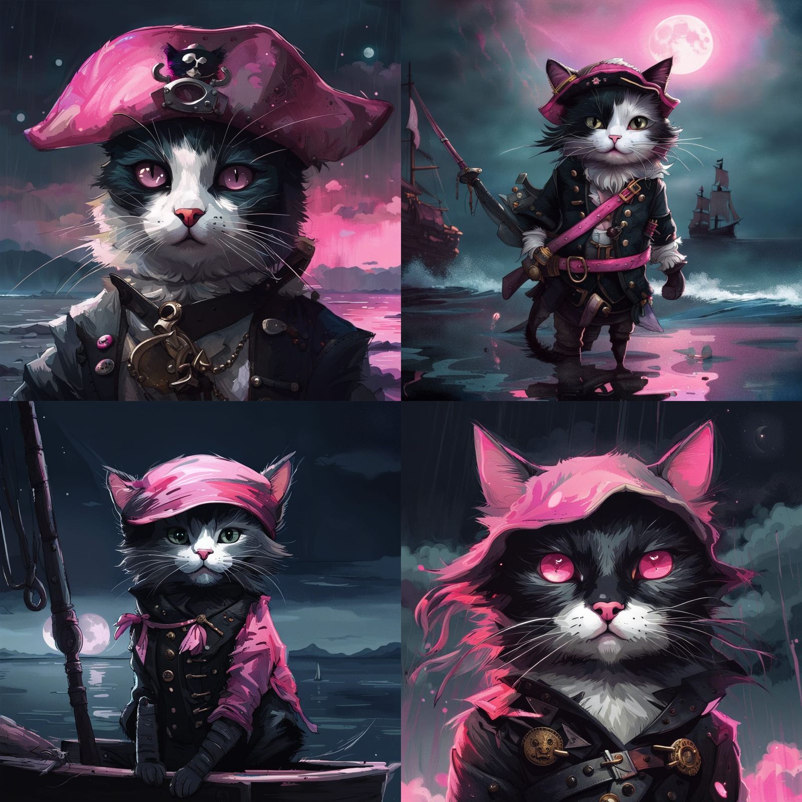 Anthropomorphic Cat Pirate Portrait in Digital Painting Styl...