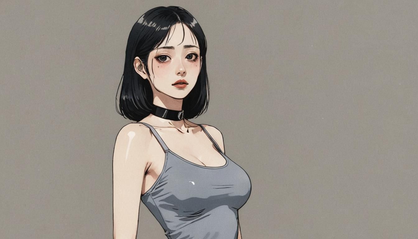 Young Woman in Junji Ito Horror Manga Style