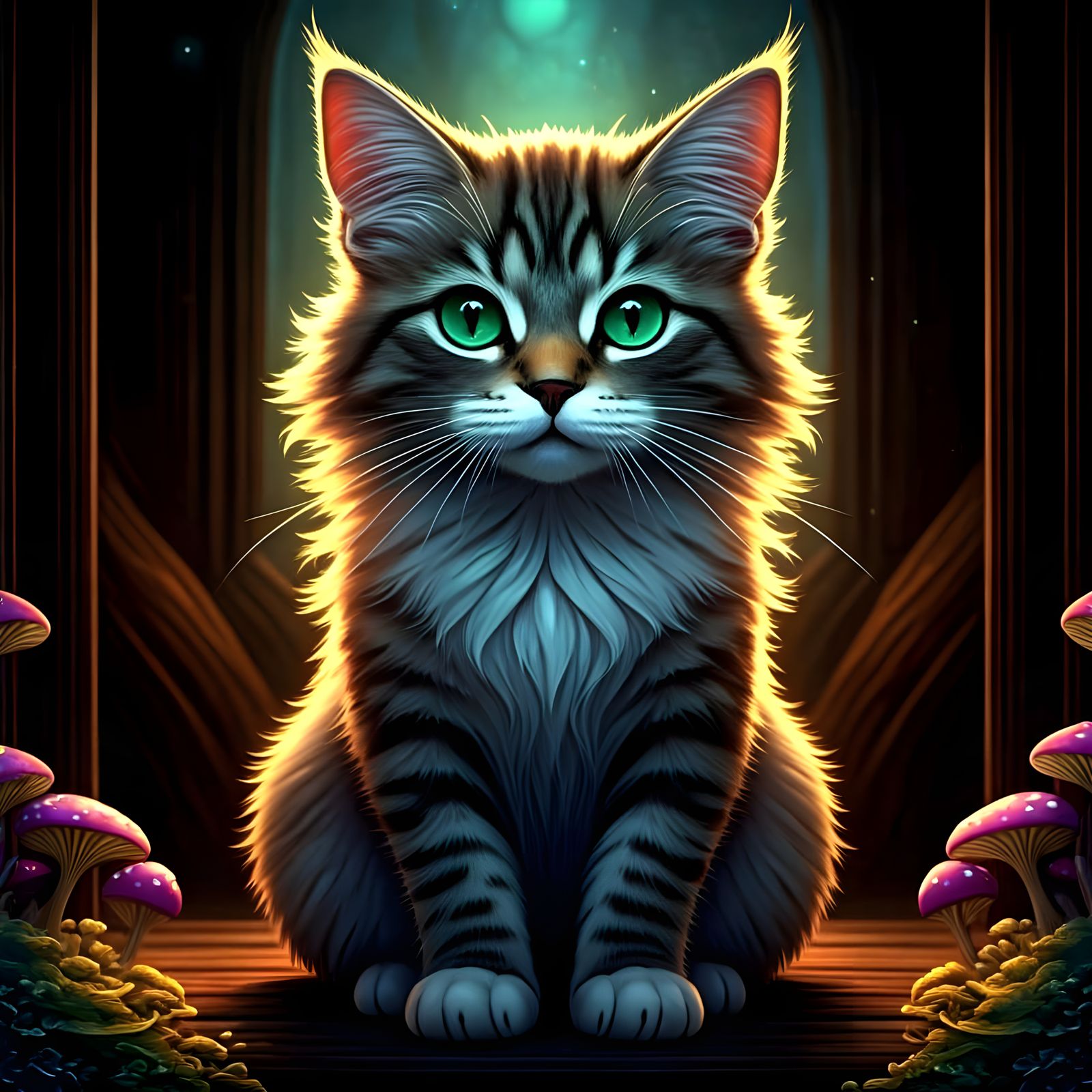 Whiskered Feline in Dark Ambiance