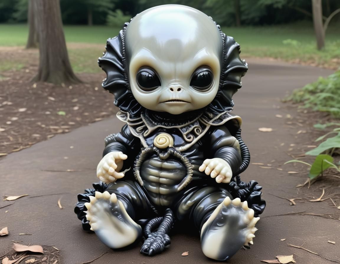 Baby Xenomorph in Frilly Romper at Playground