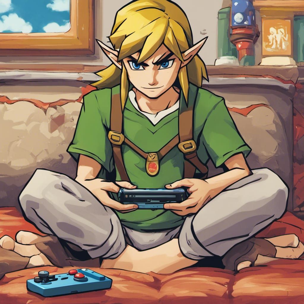 Link Enjoys Nintendo: A Lighthearted Moment