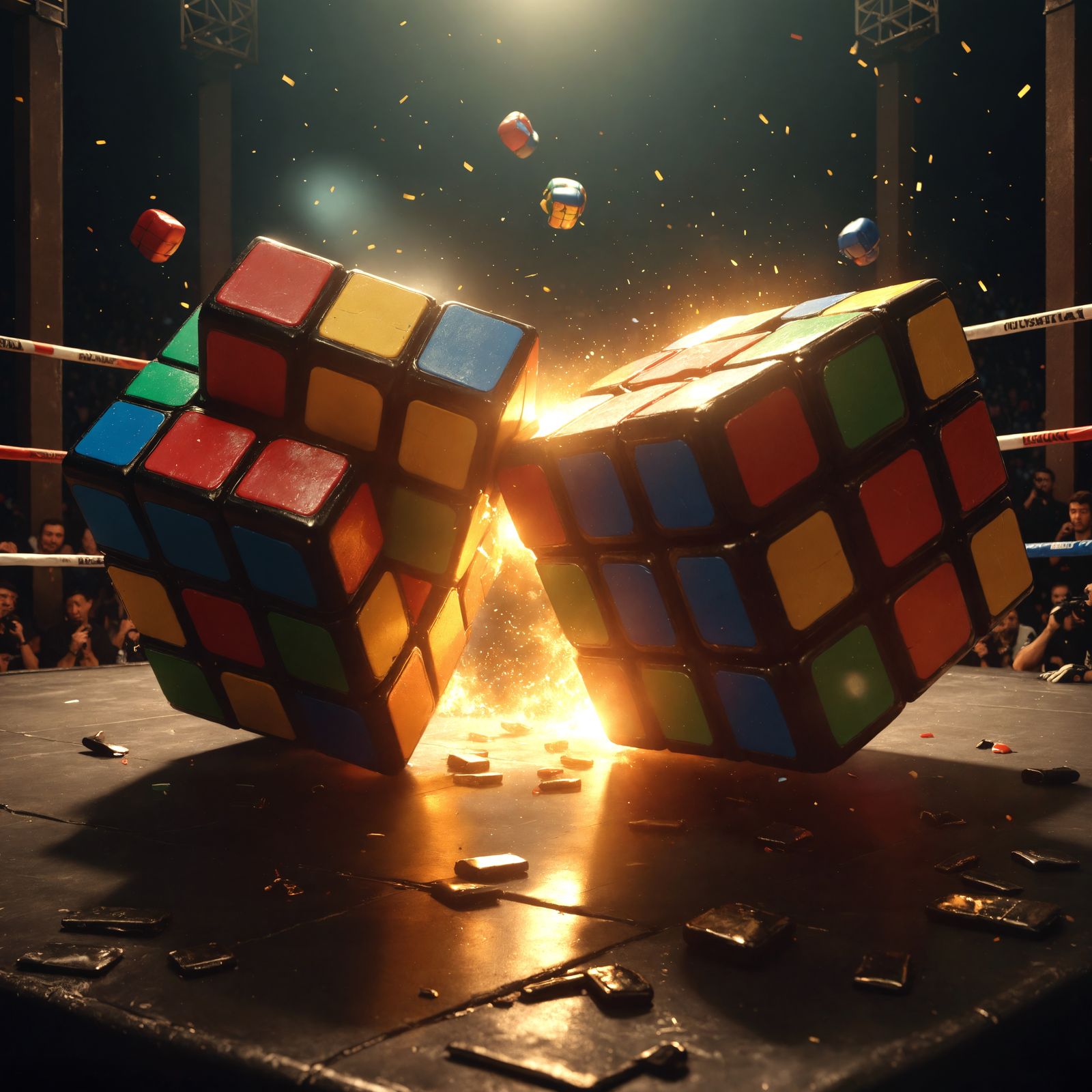 Two Boxing Rubik's Cubes in a Steampunk Arena