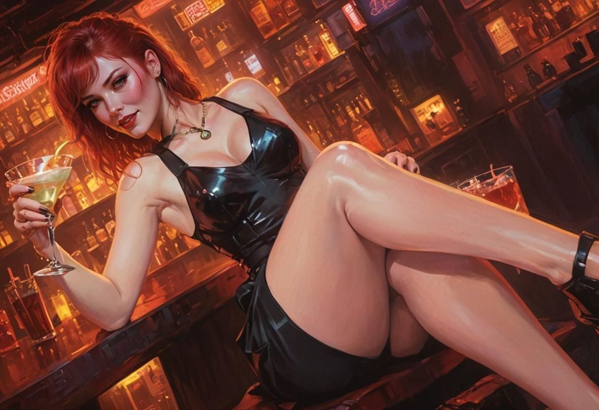 Cyberpunk Redhead in Neon Cityscape