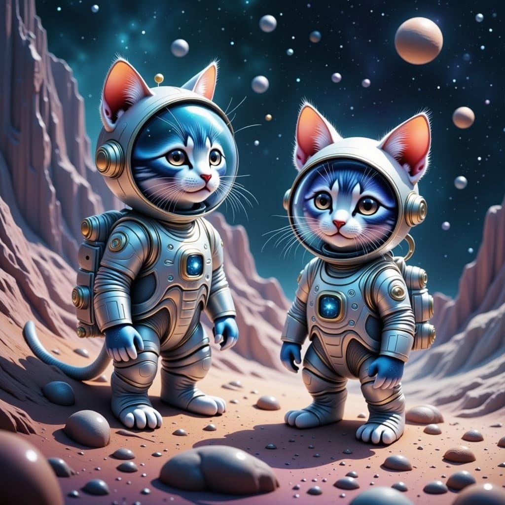 Cosmic Felines in Ethereal Nebula