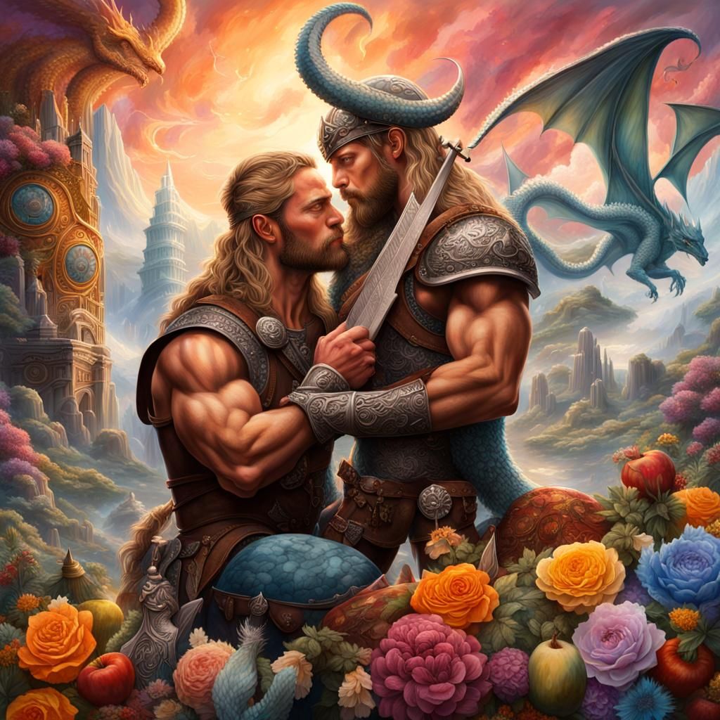 Hyperreal Viking Kiss in Crystal Fantasy Garden