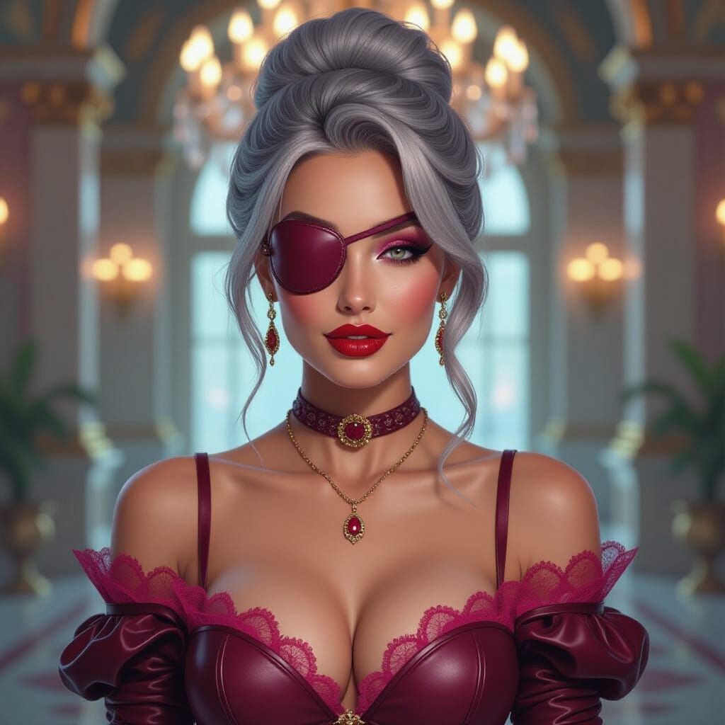 Elegant Woman in Italian Palace with Bold Makeup