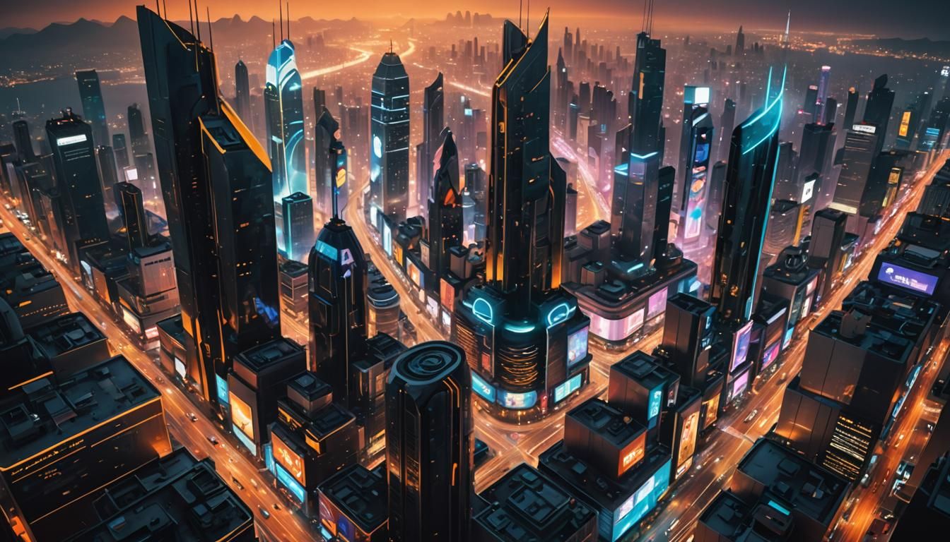 Futuristic Cityscape with Neon Lights in Science Fiction Sty...