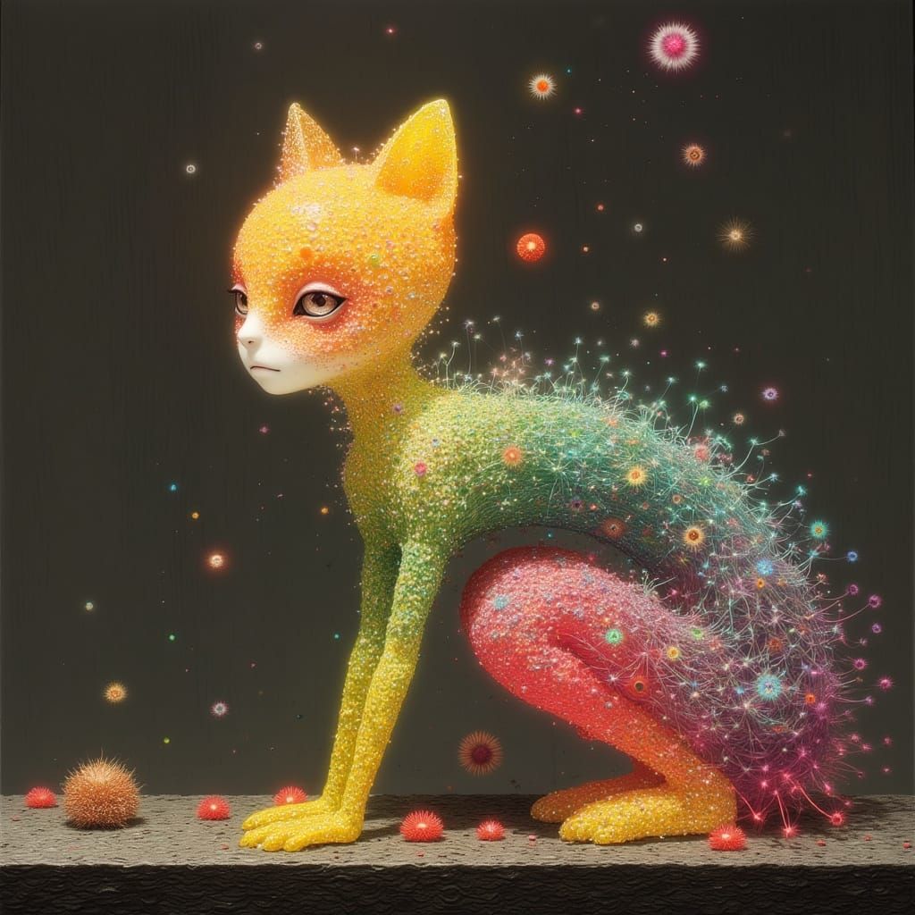 Ethereal Feline Sculpture in Translucent Fiberglass