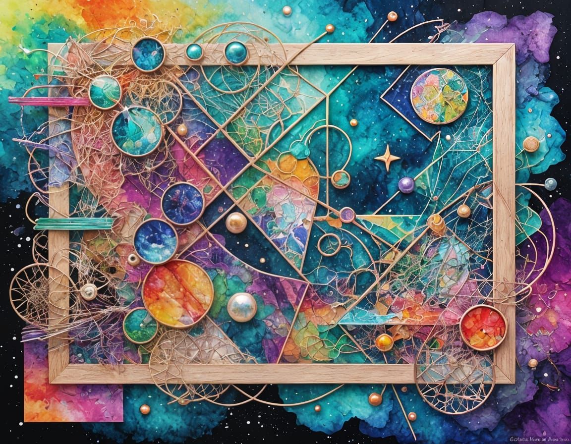 Abstract Geometric Collage in Mixed Media Style