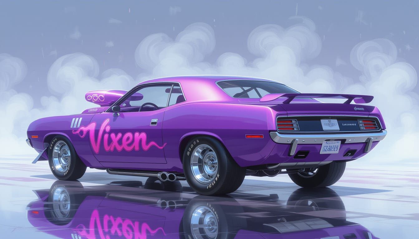 Candy Purple 1970 Plymouth Cuda Funny Car with Pink Flames