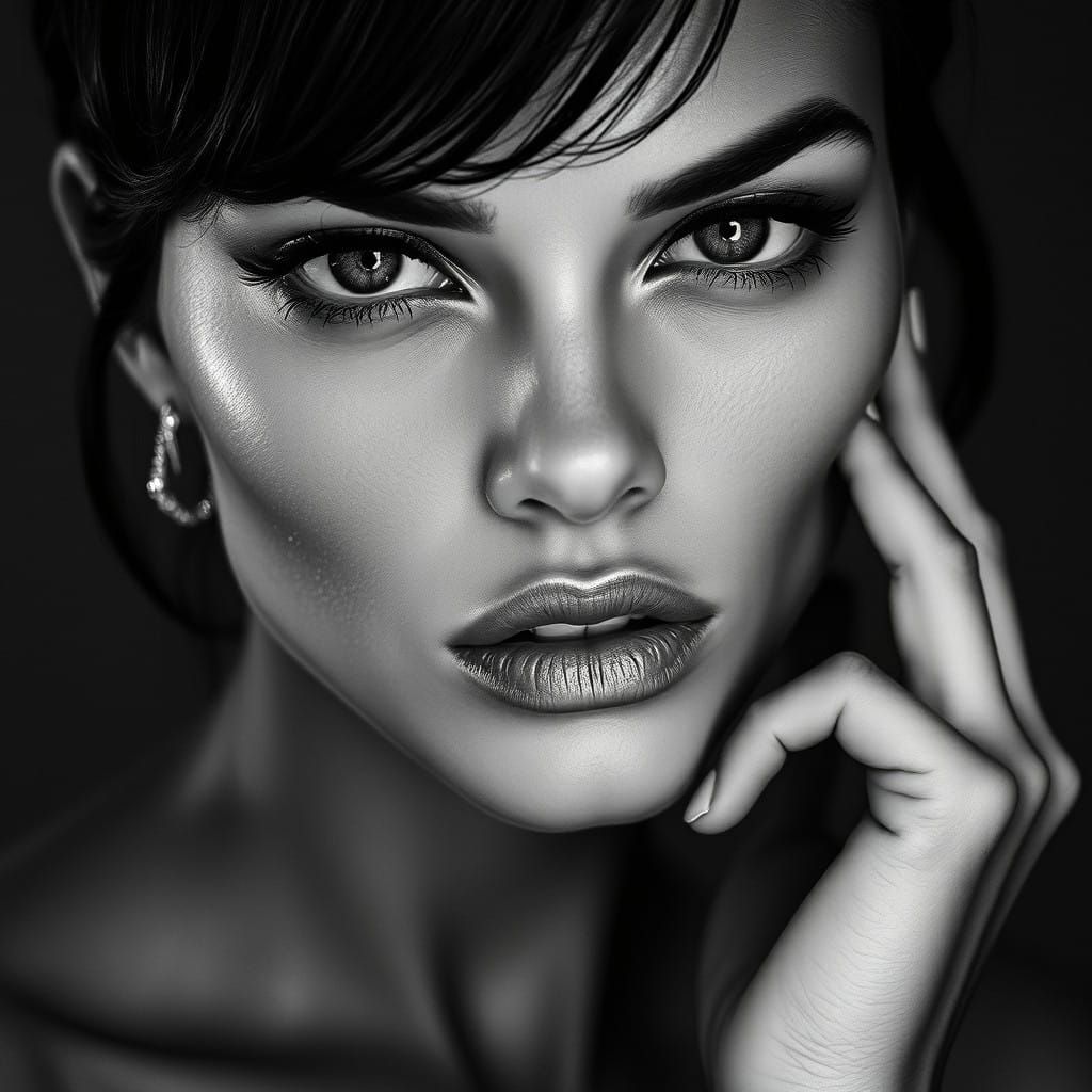 Elegant Monochromatic Supermodel Portrait in High-Contrast B...