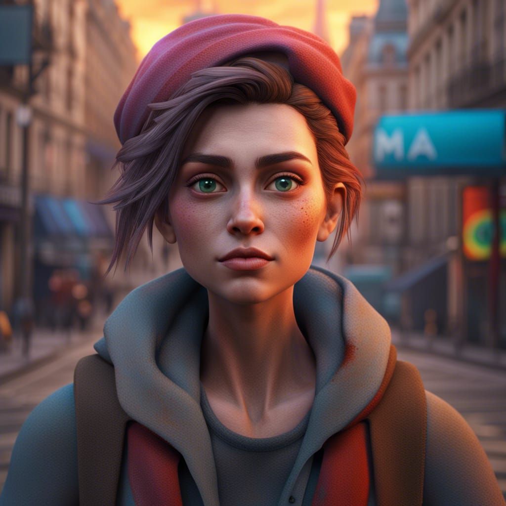 Post-Apocalyptic Woman in Paris: 3D Digital Art