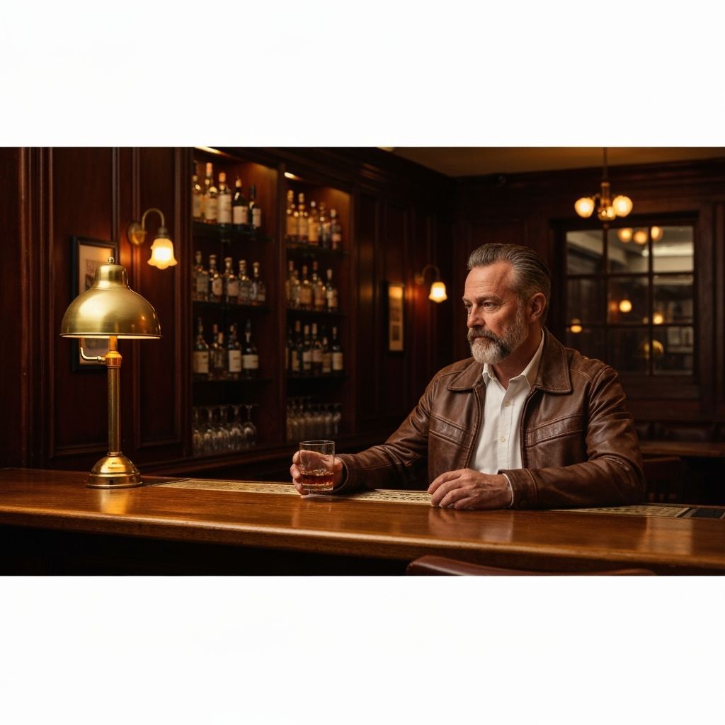 Vintage Style: Man with Bourbon in Leather Bar