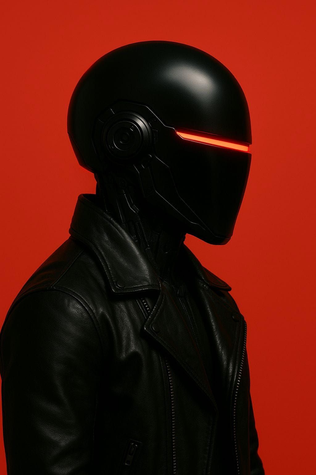 Futuristic Cyborg Portrait with Red Visor