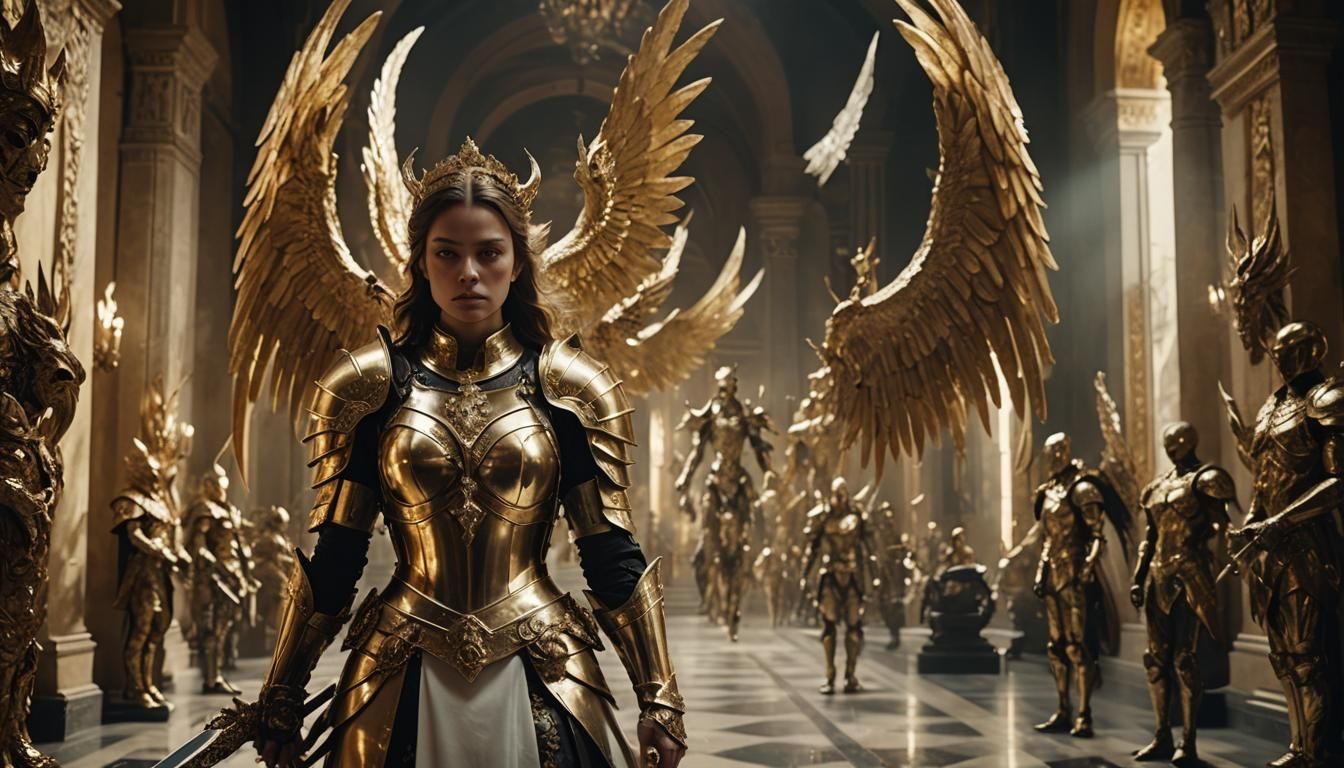 Winged Knight in Golden Armor, Cinematic Film Still