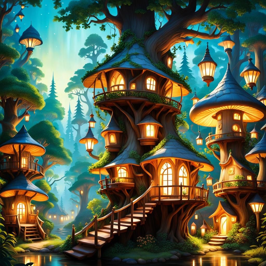 Enchanting Fairy Village in Ancient Treetop Haven