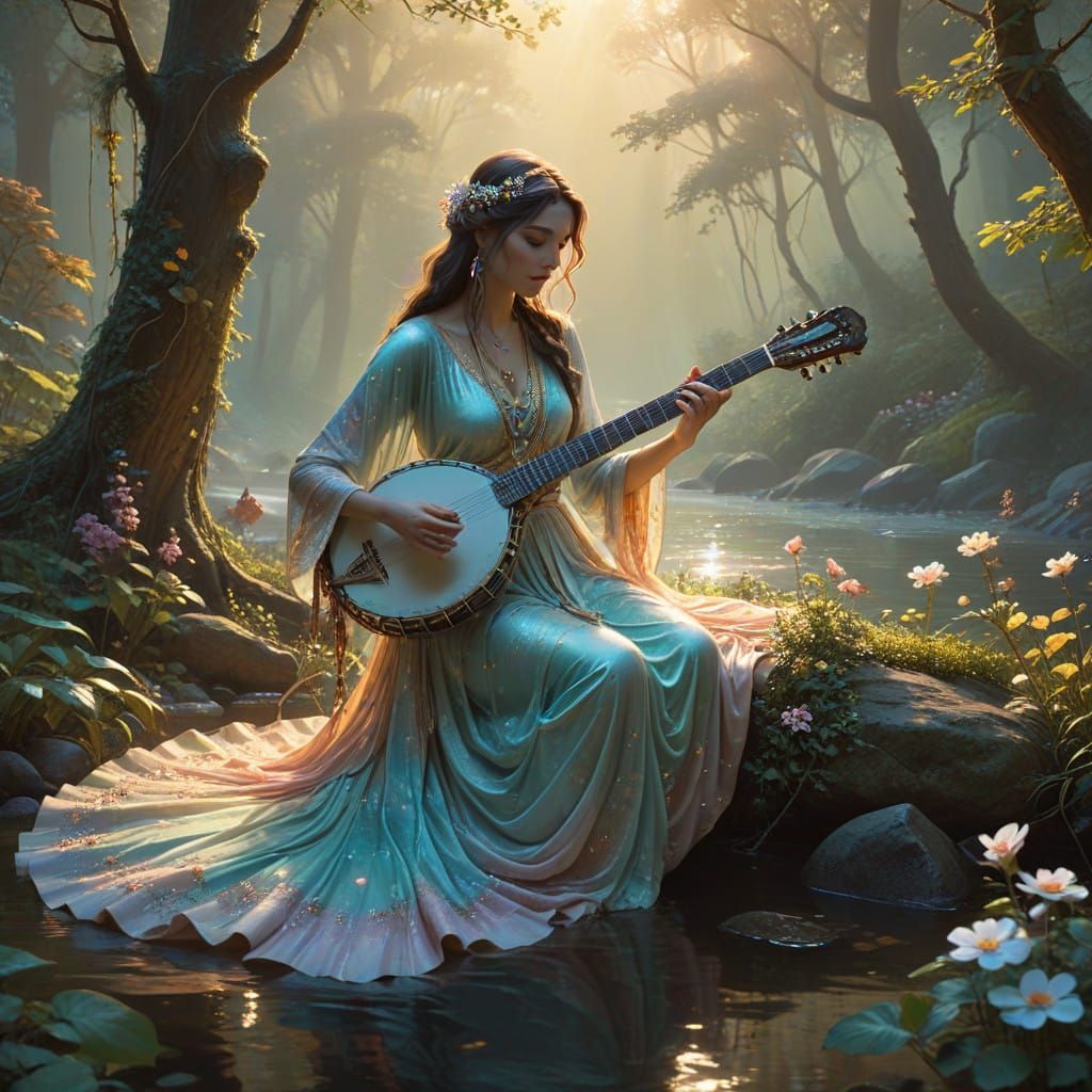 Mystical Goddess of Music in Dreamy Landscape