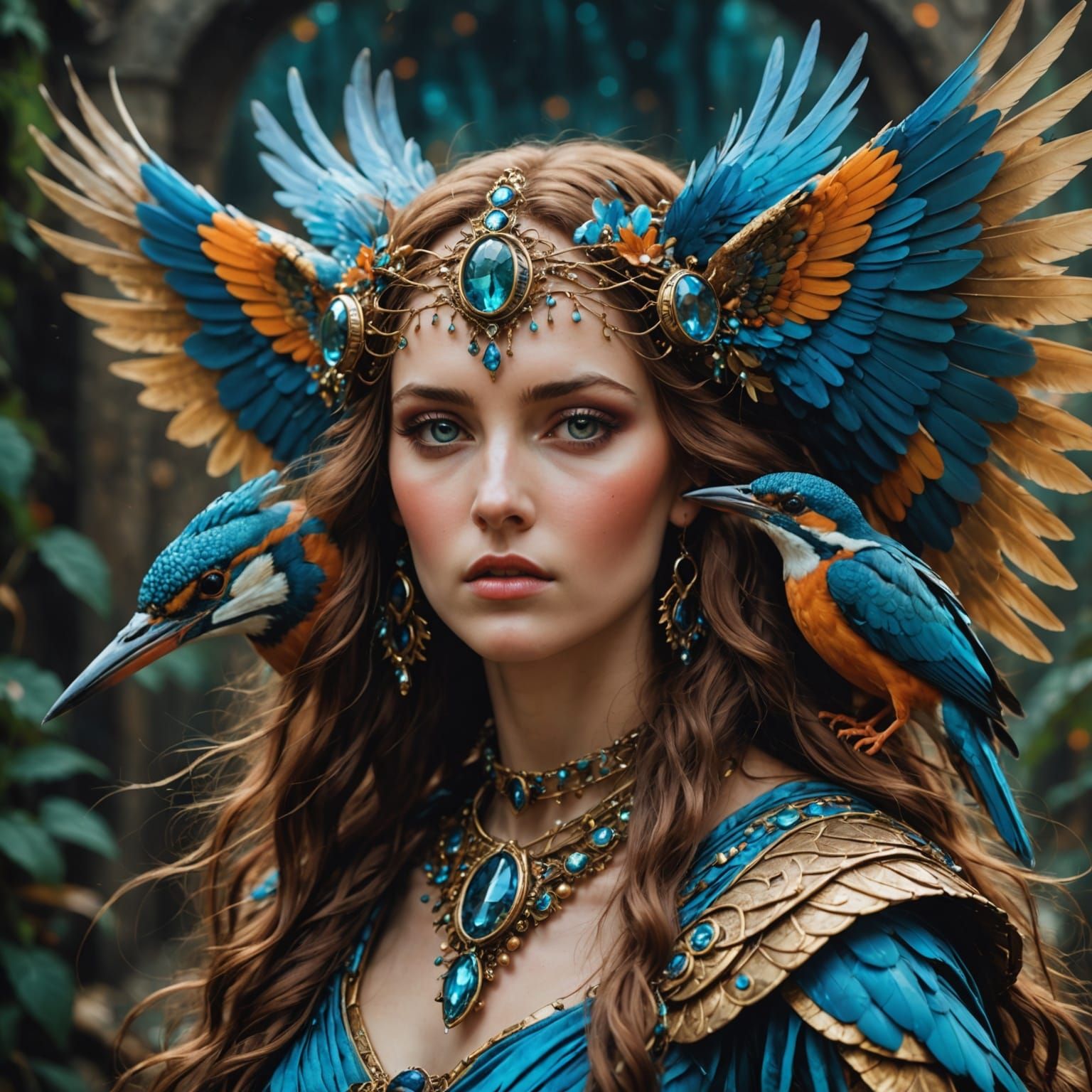 Ethereal Alkonost Bird Woman in Renaissance Style