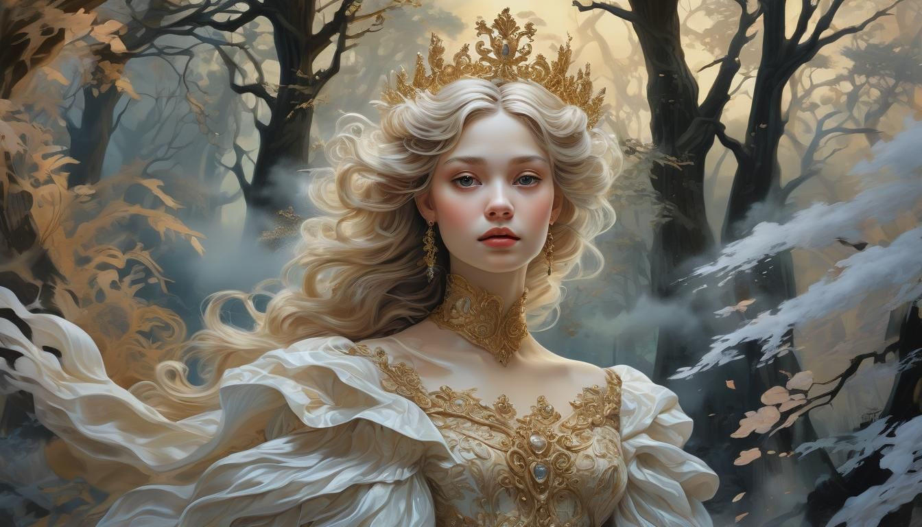 Surreal Princess Portrait in Gouache Style