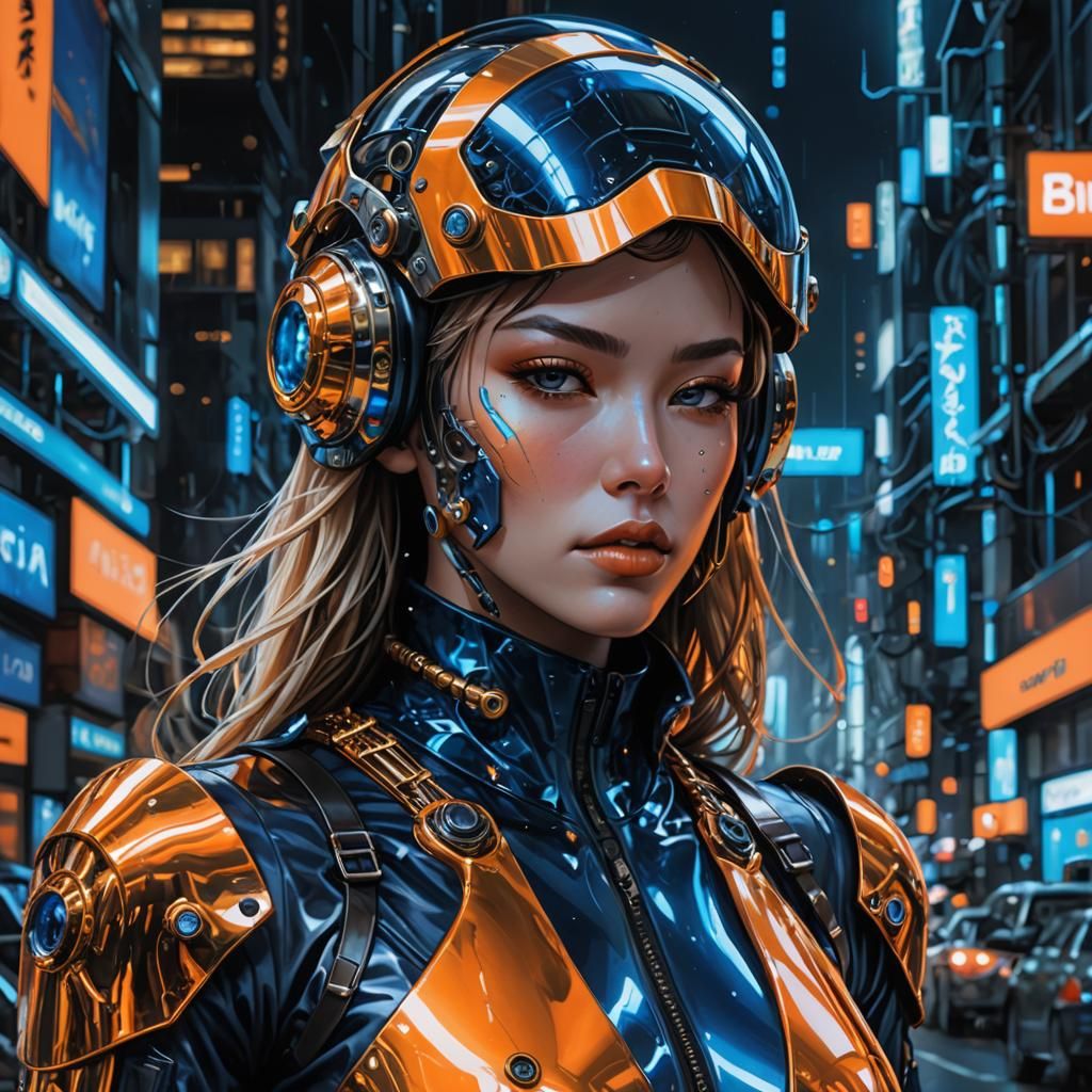 Cyberpunk Cyborg Girl with Liquid Art Helmet