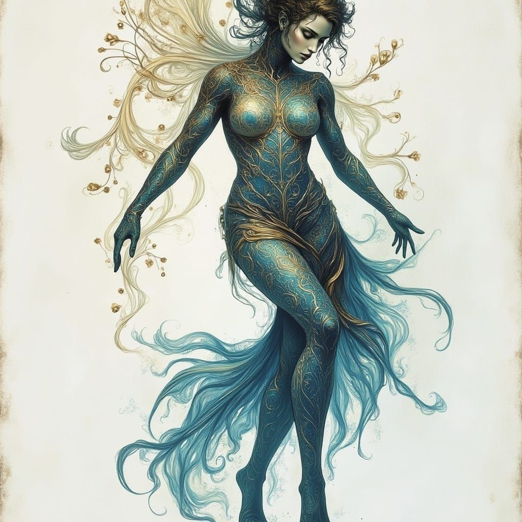 Water Goddess Among Blooming Aquatic Forms