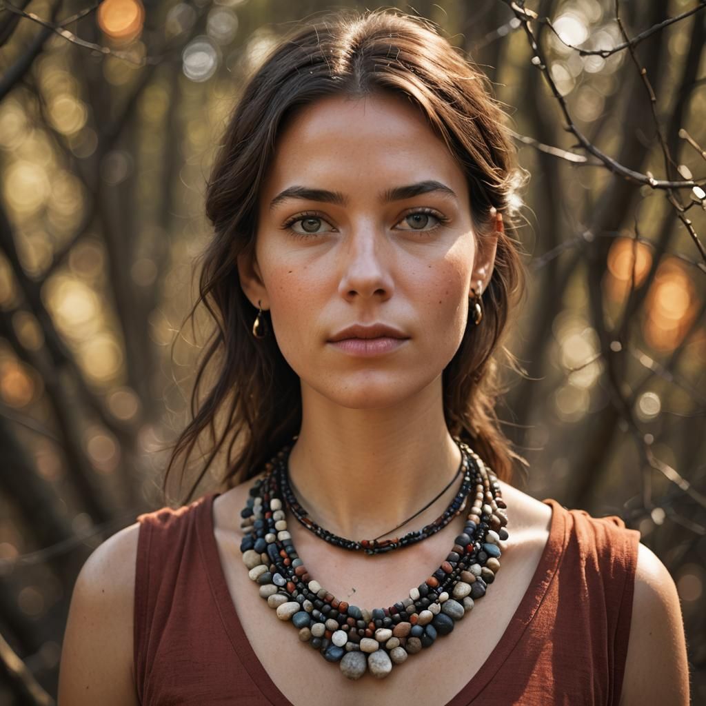 Earthy Portrait of Woman with Stone Necklace