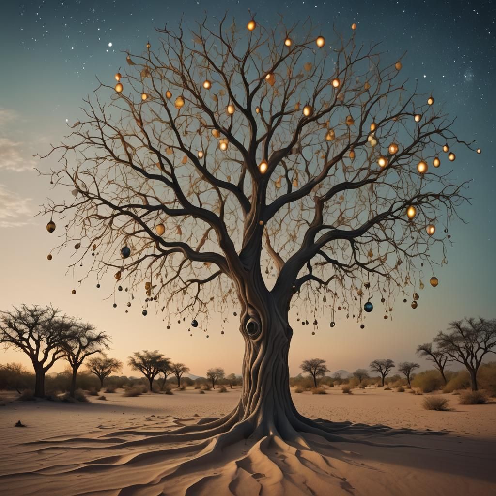Surreal Memory Tree in Desert Dreamscape