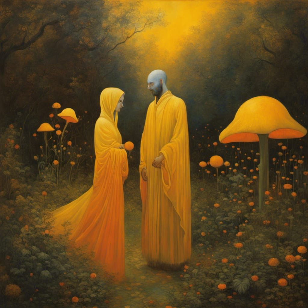 Ethereal Garden Scene in Surrealist Style