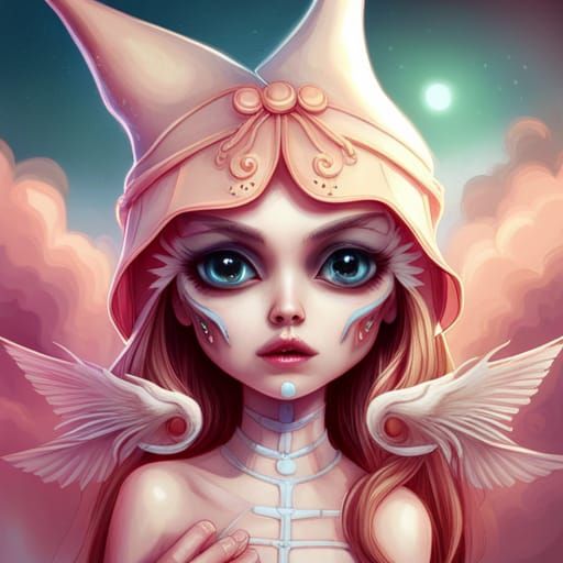 Cute Skeleton Creature with Kitten in Fantasy Art