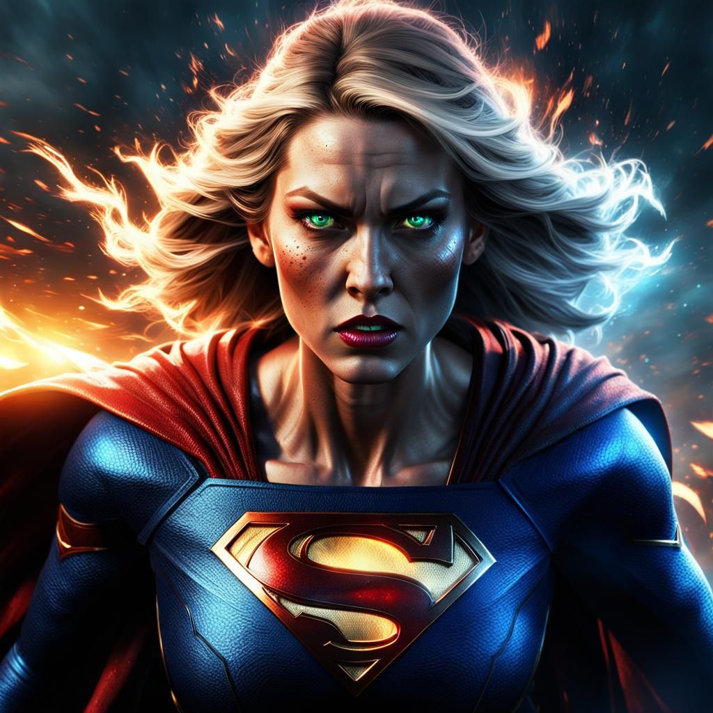 Angry Supergirl Wallpaper in Aggressive Digital Art Style