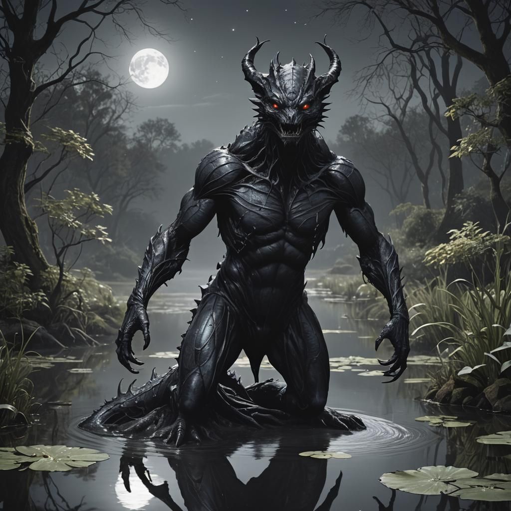 Twisted Lunar Abomination Emerges from Dark Pond