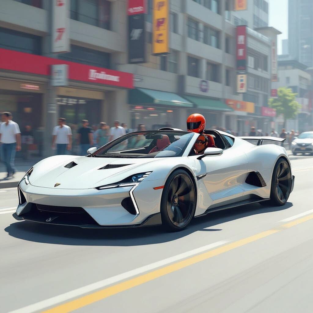 Futuristic Driver in Urban Scene