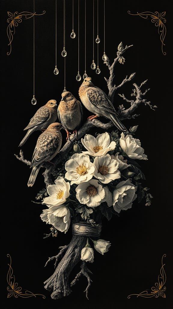 European Turtle Doves in Elegant Natural History Illustratio...