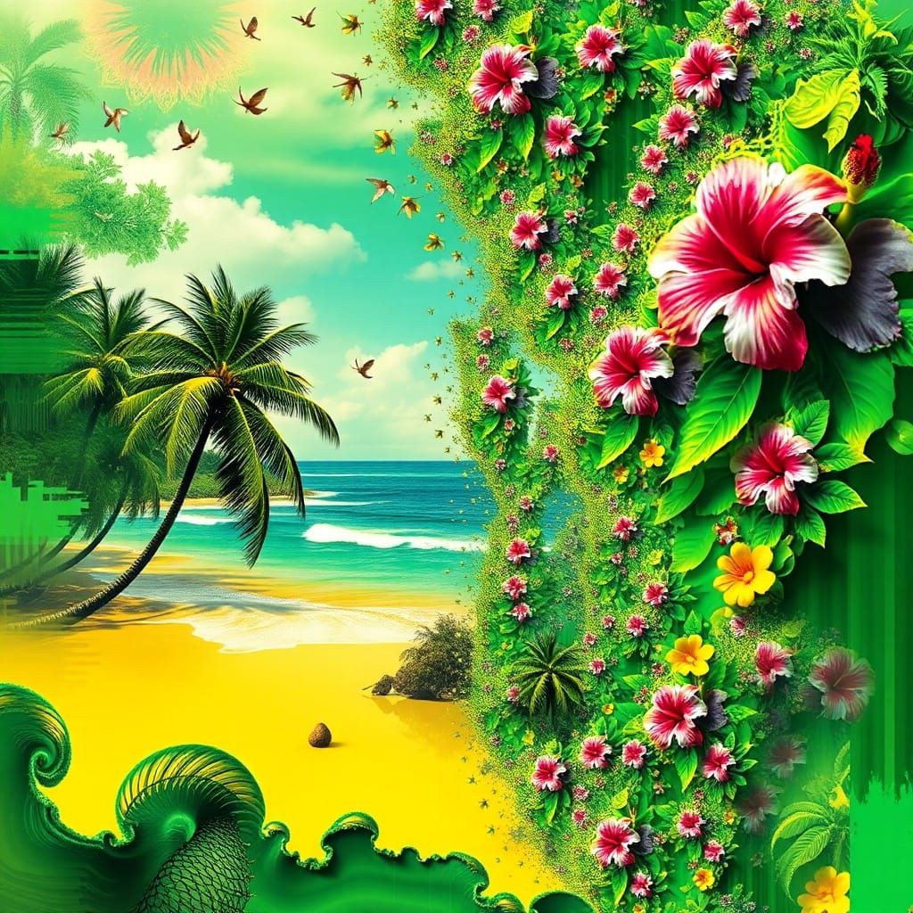 Surreal Glitch Art Beach Fractal Collage